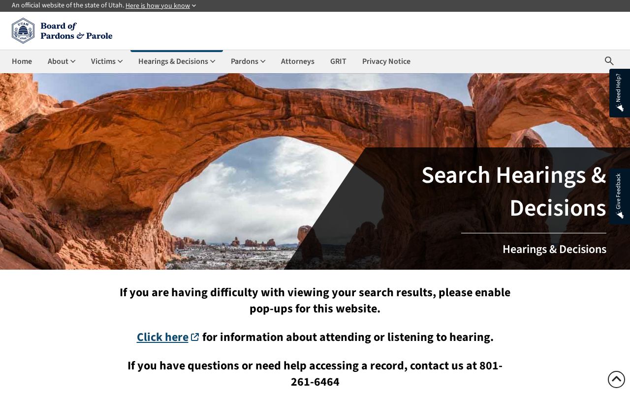 Salt Lake County projected release date Board hearing and decision search