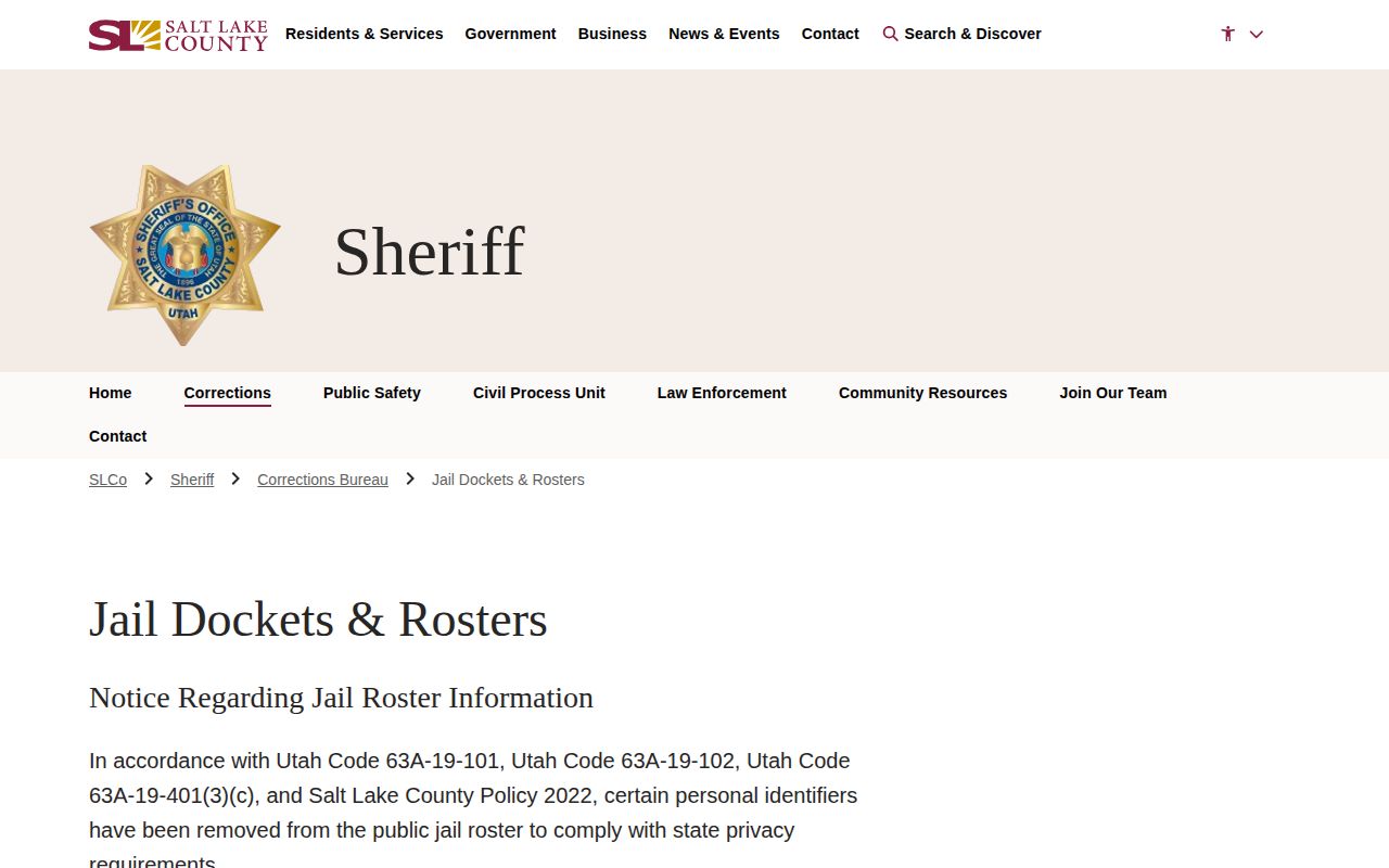 Salt Lake County released inmate daily docket and jail roster